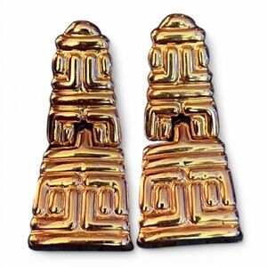 Vintage Gold Geometric Greek Key Statement Dangle Drop Earrings